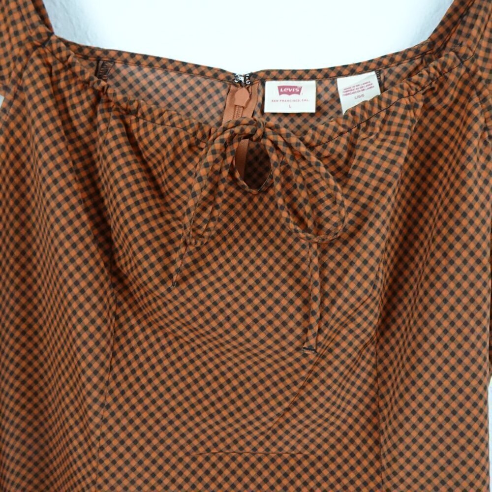Levi's Mini Dress Women's Size L Brown Black Gingham Boho Casual - Picture 4 of 10